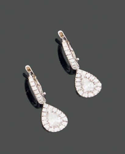 Pair of 18K (750) white gold earrings, the...