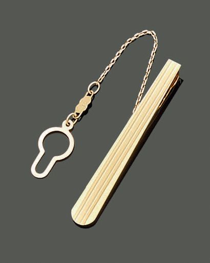Tie clip and its chain in 18K (750) yellow...