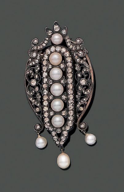 18K (750) yellow gold and 950 silver brooch...