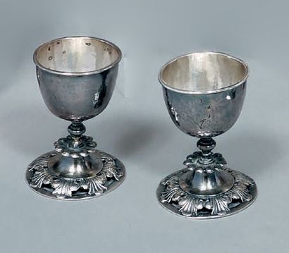 Pair of silver egg cups, the round base with...