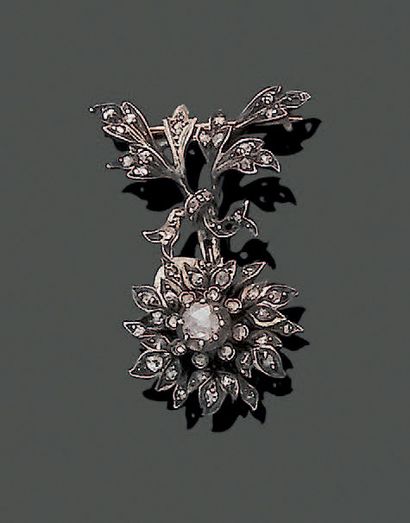 18K (750) yellow gold and 950 silver brooch,...