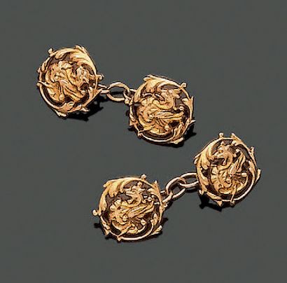 Pair of cufflinks in 18K (750) yellow gold,...