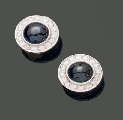Pair of 18K (750) yellow and white gold ear...
