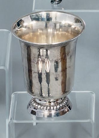 Silver tulip tumbler on a pedestal with gadroon...