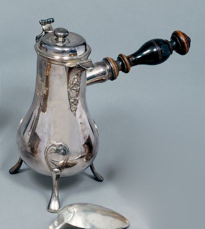 Silver chocolate pot of baluster shape, standing...