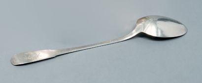 Stew spoon in silver, uni-flat model. Engraved...
