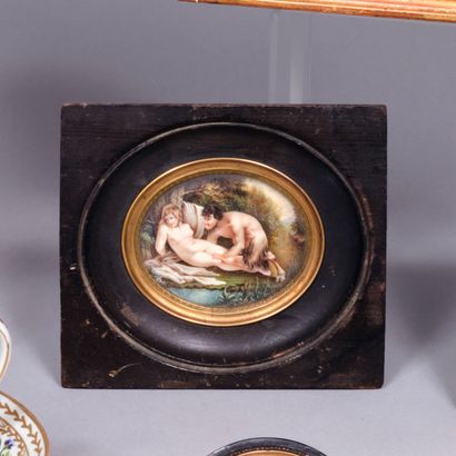 Oval miniature on vellum representing a nymph...