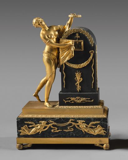Clock in gilt bronze and repatinated representing...