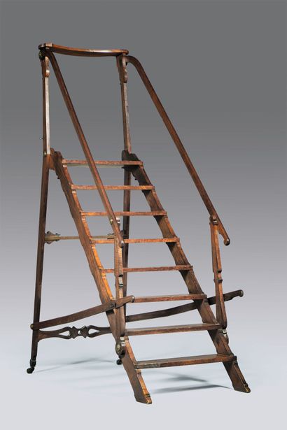 Folding library staircase in fruitwood and...