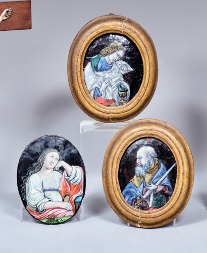 LIMOGES XVIth-XVIIth century. Two enamels...