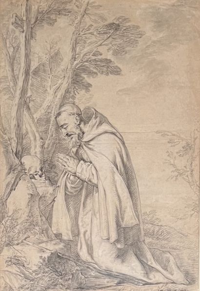 Ecole FRANCAISE vers 1700 :
ERMITE EN PRIERE.
Crayon...
