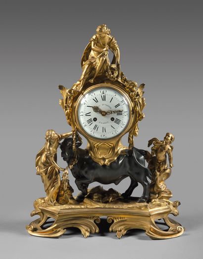 Clock in patinated and gilded bronze, called...