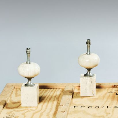 Pair of lamps, the bases of square section...