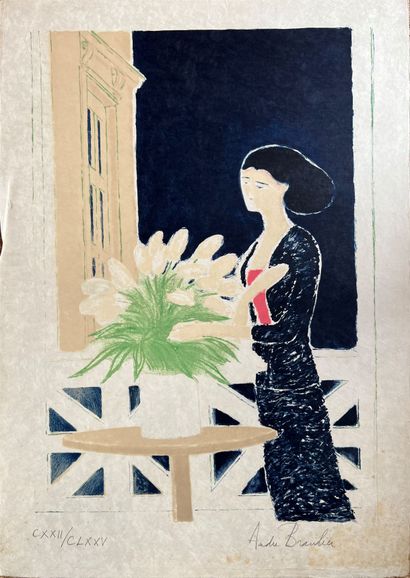 André BRASILIER (né en 1929) :
FEMME AU BOUQUET....