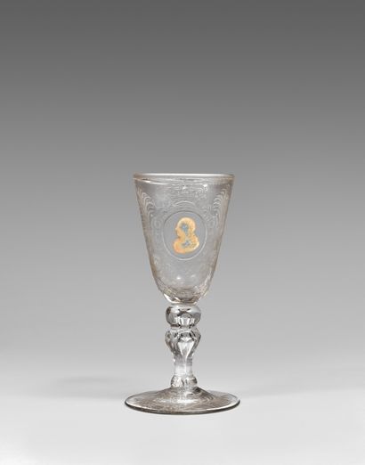 Large glass chalice of truncated cone shape....