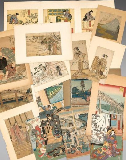 Cinq oban dont trois par Utamaro et un par...