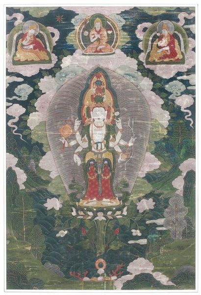 Tanka polychrome sur toile représentant un...