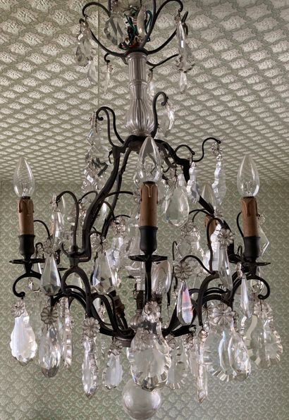 Chandelier, the mount cage in patinated bronze...