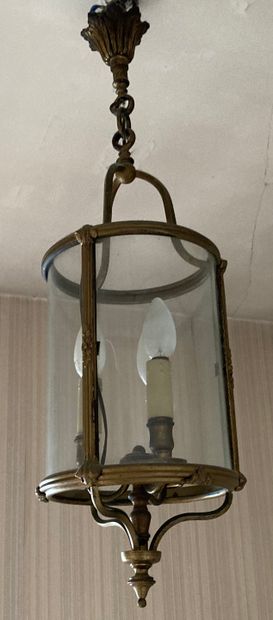 Pair of round lanterns in cast bronze decorated...
