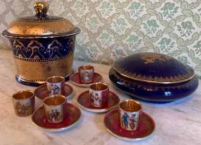 Porcelain with gilding decoration on blue...