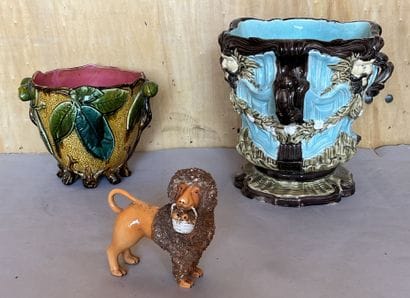 Earthenware: - large pot in barbotine earthenware...