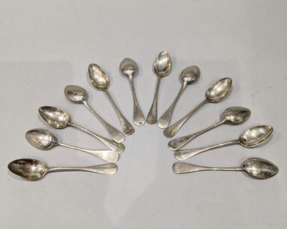 Suite of twelve silver coffee spoons (800),...