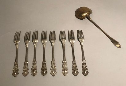 Suite of eight silver cake forks (925), the...