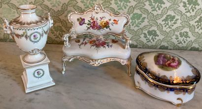 Porcelain trinket with polychrome and gilding...