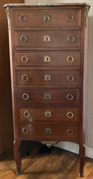 Semainier wood veneer inlaid with brass fillets...