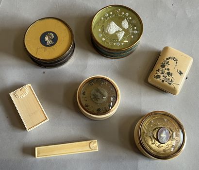Ivory or composition: two round boxes, the...