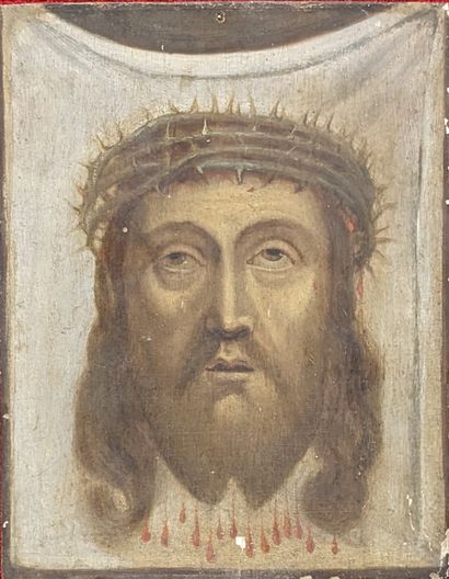 Small oil on panel depicting the face of...