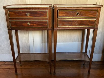 Pair of mahogany and mahogany veneer bedside...