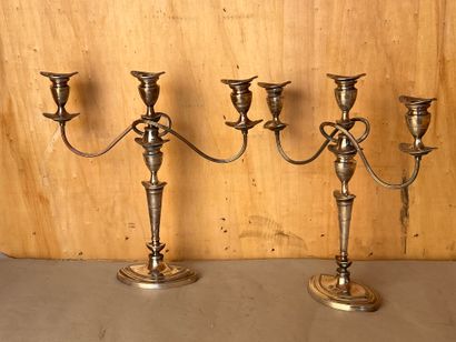 Pair of three-light silver-plated metal table...