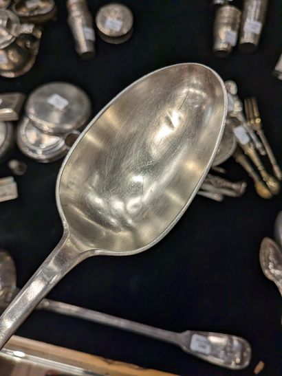 Stew spoon in silver, uni-flat model. Engraved...
