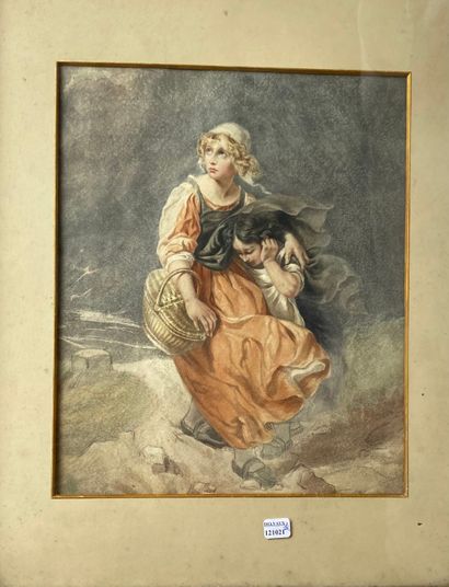 19th century FRENCH SCHOOL: TWO GIRLS IN...