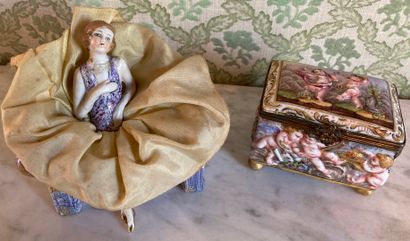 Small polychrome porcelain box with gilding...