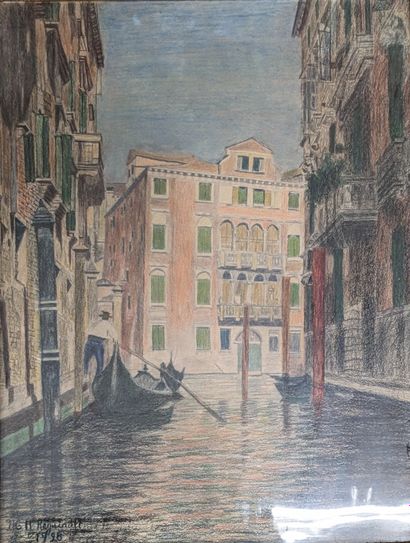 Marie REGNIAULT : VUE DE VENISE. Dessin au...