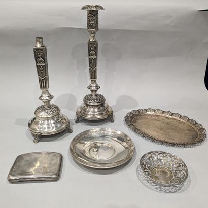 Set in silver plated metal, including: pair...