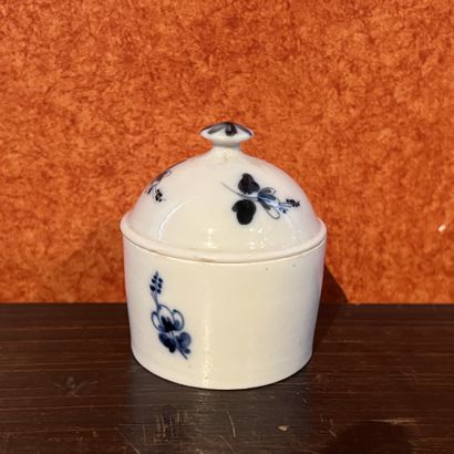 White soft porcelain blush pot with blue...