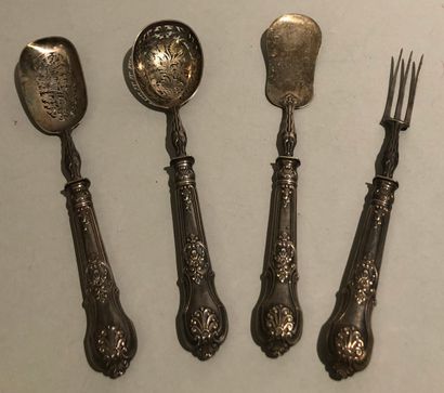 Four pieces of silver candy service (925),...