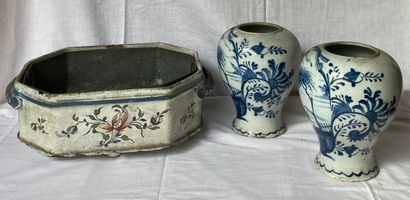 Pair of earthenware vases decorated in blue...