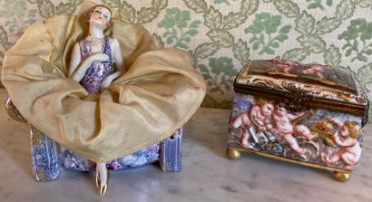 Small polychrome porcelain box with gilding...