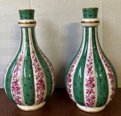 Pair of porcelain bottle vases, with ribs...