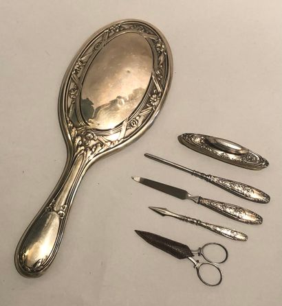 Four silver and silver-plated manicure pieces...