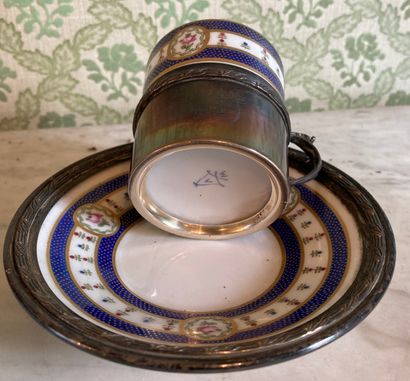 Pair of white porcelain cups, the border...