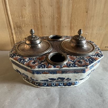 Inkwell with cut sides in Rouen earthenware...