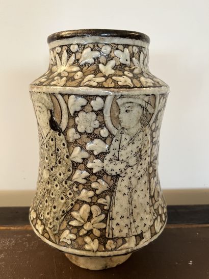 Vase albarello in siliceous earthenware decorated...