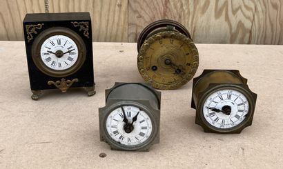 Blackened wood clock. Missing. Three clock...
