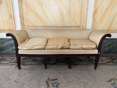 Mahogany bench, the upside down heads carved...