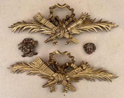 Pair of gilded wood ornaments decorated with...